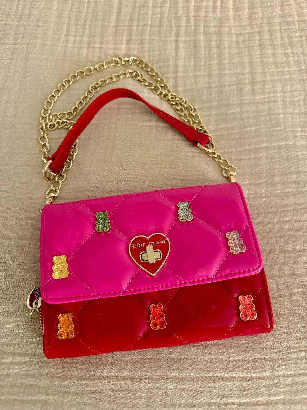 Betsy Johnson Pink and Red Gummy Bear Quilted Mini Shoulder Bag